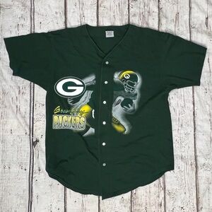 Vintage 90s Green Bay Packers NFL Football Baseball Style Jersey Cotton Shirt
